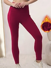 halpa Fleece-vuoratut legginsit-Naisten fleecevuoratut leggingsit Housut Leggingsit Katutyyli Vapaa-aika Täyspitkä Luonnollinen Tavallinen Joustava vyötärö Pehmeä Loma Päivittäin Bile purppura Tumma harmaa Musta Tumma