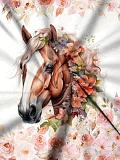 economico Maglietta Animali-Per donna Maglietta Stampato Floreale Grafico Cavallo Vintage Elegante Classico Manica Lunga Girocollo Top Regolari Quotidiano Rosa Primavera Autunno Inverno