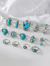 Women's Turquoise Ring Set - Multi-Piece Set of Vintage Bohemian Alloy Jewelry for Women's Holidays, Beach Vacations and Everyday Wear cheap Women's Rings-Women's Turquoise Ring Set - Multi-Piece Set of Vintage Bohemian Alloy Jewelry for Women's Holidays, Beach Vacations and Everyday Wear