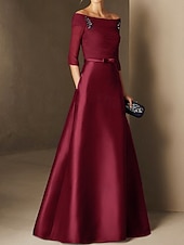 ieftine Lungimea podelei-Rochie de seară A-Line Rochie elegantă Logodnă Formală Seară Lungime pe podea Mâneci jumătate Pe umăr Toamna Invitat de nuntă Chiffon cu straturi