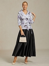 abordables Hauts habillés-Femmes Hauts Élégants Fleuri Élégant ancien Mariage Manche 3/4 Col en V Hauts Réguliers robe demoiselle d honneur Tenue de soirée Violet Claire Printemps, Automne, Hiver, Été