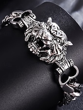 tanie Akcesoria Halloween-Męska bransoletka z głową tygrysa na Halloween - biżuteria z łańcuszkiem w stylu vintage, gotycka, ze stopu cynku, idealna do strojów motocyklowych, punkowych, cosplayowych i imprezowych