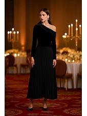 ieftine Rochii Cocktail-Rochii de cocktail elegante, cu imprimeu A, lungime tip A, rochie de mireasă, lungime tip ceai, mânecă lungă, pe un umăr, din catifea elastică cu pliuri, 2025