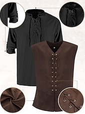 זול תלבושות-רטרו\וינטאג' ימי הביניים רנסנס מִכְנָסַיִים תלבושות חגורת מותניים פיראט ויקינג תחפושות בגדי ריקוד גברים ויקינג האלווין (ליל כל הקדושים) קרנבל נשף מסכות הצגה נשף מסכות LARP מבוגרים חולצה מכנסיים חגורה