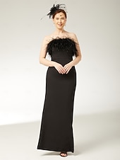 preiswerte Schlauch-Abendkleider-Schlauchkleid Knöchellänge Abiballkleider Abendkleid Ballkleid Festliche Kleidung Elegant Schwarzes Kleid Ärmellos Trägerlos Formell Schwarze Krawatte Spandex Stretchstoff mit Feder Schlitz