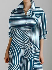 abordables Robe Rayée et Géométrique-Femmes Robe Longue Maxi Robe Robe Chemise Robe Décontractée Mode Moderne Quotidien Fête Week-end Coupe régulière Géométrique Bloc de Couleur Manche 3/4 Col de chemise Bleu Été Printemps Automne