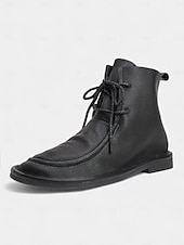 ieftine Botine-Ghete negre pentru femei din piele naturală, cu șireturi – pantofi casual din piele de vacă, rezistenți, pentru serviciu, călătorii și ținute de zi cu zi