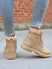 baratos Botas de combate-Botas femininas clássicas com cadarço – botas de trabalho duráveis estilo combate para outono, inverno e roupas casuais ao ar livre