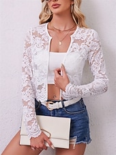 cheap Wedding Guest Wraps-Mother's Wraps Elegant Sun Protection Long Sleeve Lace Wedding Wraps With Pure Color For Formal Summer