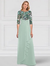 economico Lunghezza del pavimento-Linea ad A Lunghezza al pavimento Abito Formale Abito da sera Mezza Manica Scollo a Barca Elegante Semplice Lussuoso Formale Ospite di nozze Chiffon Pizzo Pizzo con perline Abito da cerimonia per