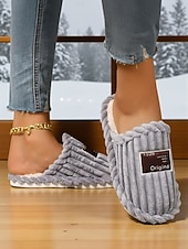 billiga Inneskor och flip-flops till damer-Rosa plyschtofflor för dam med bred vidd – mysiga inomhustofflor med vadderad sula för hemmet, studentboendet och avslappnad avkoppling