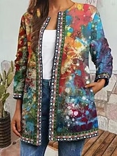 ieftine jachete casual-Geacă casual pentru femei, de zi cu zi, cu buzunar, cu imprimeu floral, călduroasă, la modă, croială regulată, îmbrăcăminte exterioară, mânecă lungă, primăvară, gri, verde