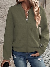 preiswerte Freizeitjacken-Damen Freizeitjacke Strukturierte Jacken Bequem Reißverschluss Mode Modern Lässig Einfach Ausgehen Wochenende Reisverschluss Regulär Stehkragen Normale Passform Langarm Oberbekleidung Schwarz Wei
