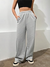 お買い得  ワイドレッグ＆ハイウエスト-女性用 ワイドレッグ スラックス ストリートファッション カジュアル 全長 ナチュラルウエスト 平織り ポケット 弾性ウエスト 快適 バケーション 日常 お出かけ グレー ブラック 冬 レギュラー