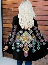 billige casual jakker-Dame Uformell jakke Hold Varm Bekvem Uregelmessig hem Åpen Forside Elegant Årgang Mote Moderne Blomstret Gate Avslappet treningsklær Daglig Lang Krageløs Normal Langermet Yttertøy Svart Brun kaffe