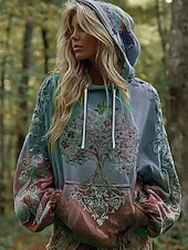 abordables Tops Boho-Femmes Sweat à capuche Graphique Tribal Occasionnel manche longue À capuche Hauts Réguliers Tenue de soirée Rue Tenue Quotidienne Bleu Violet Vert Printemps Automne Hiver