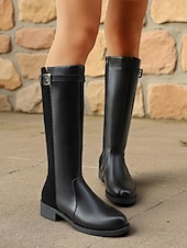 abordables Bottes de cheval-Femmes Bottes Quotidien Bottes hautes au genou Petit talon Bout Rond Occasionnel Minimalisme Faux daim Fermeture éclair Noir Marron