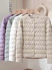 ieftine Jachete din puf-Pentru femei Fâș Cald Comfortabil Nasturi Modă Simplu Ieșire Sfârșit de săptămână Cu Un Nasture Regulat Crewneck Fit regulat Manșon Lung Îmbrăcăminte exterioară Roz Deschis Albastru Deschis Alb