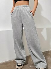 お買い得  ワイドレッグ＆ハイウエスト-女性用 ワイドレッグ スラックス ストリートファッション カジュアル 全長 ナチュラルウエスト 平織り ポケット 弾性ウエスト 快適 バケーション 日常 お出かけ グレー ブラック 冬 レギュラー