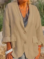 abordables Blazers y Trajes-Mujer chaqueta Cómodo Transpirable Bolsillo Botones Moda Diario Estilo de Oficina Plano Oficina Diario Botonadura Simple Regular Diseño Ajuste regular Manga Larga Ropa de calle Negro Blanco Azul cielo