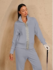cheap Sweatshirt &amp; Outerwear-Women&#039;s Golf Jacket Dark Grey Black White Long Sleeve Top Ladies Golf Attire Clothes Outfits Wear Apparel