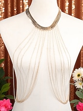 tanie Naszyjnik damski-Złoty łańcuszek wielowarstwowy dla kobiet – wyrazista biżuteria z drapowanymi łańcuszkami na pokazy mody, wieczorne przyjęcia, stroje plażowe i specjalne okazje