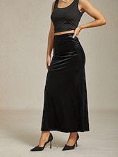 levne sukně-Dámské Mořská panna Elegantní Vinobraní Dlouhé délka Maxi Vysoký pas Sukně Elastické Černá Podzim Samet