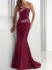 preiswerte Meerjungfrau Abendkleider-Meerjungfrau Pailletten Abendkleid Elegantes Kleid Hochzeitsgast Formelles Abendkleid Sweep  Brush Train Ärmellos Strapless Satin mit Kristallen Maskenball Kleid das Eindruck macht