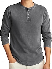 preiswerte Lässiges Henley-T-Shirt-Herren Henley Hemd T-Shirt Langarmshirt Langarm Henley Herbst Winter Retro Mode Designer Nostalgisch Mode Jahrgang Urlaub Straße Ausgehen Marineblau Schwarz Hellgrün Top T-Shirt für Herren