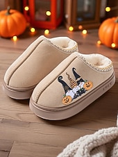 levne Pro ženy-Dámské halloweenské pantofle s plyšovou podšívkou - útulné domácí boty s potiskem dýní pro podzimní a sváteční dárky