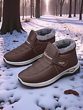 economico Stivali di neve e inverno-scarpe da ginnastica invernali da donna in caldo pile foderato color bordeaux – racchette da neve impermeabili e antiscivolo per passeggiate all&#039;aperto e clima freddo