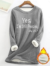 economico Umor e Citazioni Tops-Felpa da donna felpa foderata in pile pigiama caldo felpa Sherpa lettere street casual morbida confort collo rotondo maniche lunghe top micro-elastico autunno e inverno confort traspirante tessuto