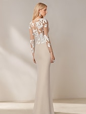 preiswerte Bodenlänge-Meerjungfrau  Trompete Mutter der Braut Kleid Elegantes Einfach Bootsauschnitt Floral Bestickte Spitze Bodenlänge Chiffon Lange Ärmel mit Kristallgürtel