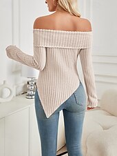 abordables Pull de Noël-Femmes Chemisier Uni Élégant Moderne manche longue Épaules Dénudées Hauts Réguliers Fête Sortir Nœud Dos nu Noir Blanche Rose Claire Abricot Bleu clair Automne