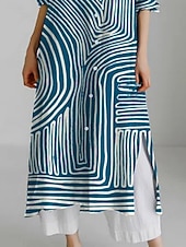 abordables Robe Rayée et Géométrique-Femmes Robe Longue Maxi Robe Robe Chemise Robe Décontractée Mode Moderne Quotidien Fête Week-end Coupe régulière Géométrique Bloc de Couleur Manche 3/4 Col de chemise Bleu Été Printemps Automne