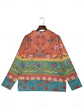 preiswerte Strickjacken und Oberbekleidung-Damen Strickjacke Pullover Mit Wabenstruktur Knopfleiste Rundhalsausschnitt Langarm Leicht Elegant Vintage Blumengrafik Gestreift Knopfprint Strick Outdoor Wochenende Rosa Lila Herbst Winter