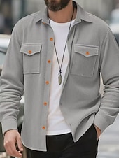 preiswerte Herrenjacken &amp; Herrenmäntel-Herren Leichte Jacke Cordjacke Cargo-Jacke Freizeitjacke Urlaub Täglich Atmungsaktiv Tasche Frühling Herbst Einfach Mode Klassisch Revers Regulär Schwarz Hellgrau Armeegrün Beige Jacken