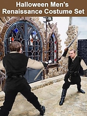 זול תלבושות-רטרו\וינטאג' ימי הביניים רנסנס מִכְנָסַיִים תלבושות חגורת מותניים פיראט ויקינג תחפושות בגדי ריקוד גברים ויקינג האלווין (ליל כל הקדושים) קרנבל נשף מסכות הצגה נשף מסכות LARP מבוגרים חולצה מכנסיים חגורה