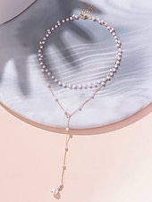abordables Boda ACC-Collar con colgante de perlas en capas para mujer: elegante cadena de aleación en tono dorado con detalles de perlas de imitación para eventos formales, bodas y fiestas nocturnas.