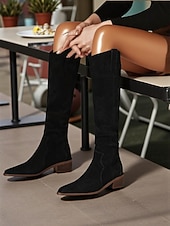 abordables Cowboy et bottes occidentales-Bottes hautes en daim pour femmes, design ample à mollet large, chaussures de style bohème urbain décontracté pour femmes, chaussures de mode streetwear confortables au quotidien