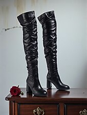 olcso Slouch Boots-női térdig érő, blokksarkú csizma oldalsó cipzárral és bő szabással - stílusos lábbeli női városi, lezser és mindennapi viseletre