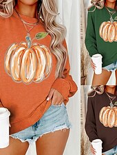 billige Halloween topper-Dame Genser med genser Gensere Gresskar Gatemote Fritid Langermet Crew-hals Vanlige topper Gate Ferie Ut på byen Trykt mønster Roségull Gressgrønn Svart Gul Lysegrønn Høst