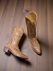 levne Cowboy &amp; Western Boots-Dámské kovbojské boty v westernovém stylu s vyšívaným orlím vzorem a cvočky, boty v retro stylu na blokovém podpatku do poloviny lýtek pro městské nošení