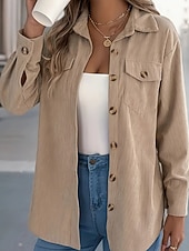economico Top Semplici da Donna-Per donna Camicia Blusa con texture Blusa Semplice Moderno Casual Manica Lunga Colletto a Camicia Top Regolari Quotidiano Uscire Tasca Bottoni Nero Vino Cachi Autunno