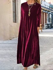 Abito Maxi in Velluto per Donna Abito Nero Abito di Laurea Abito Cocktail Abito Formale Festa Compleanno Festa Matrimonio Ufficio Semplice Maniche Lunghe Girocollo Nera Rossa Viola Verde Primavera economico vestito nero midi-Abito Maxi in Velluto per Donna Abito Nero Abito di Laurea Abito Cocktail Abito Formale Festa Compleanno Festa Matrimonio Ufficio Semplice Maniche Lunghe Girocollo Nera Rossa Viola Verde Primavera