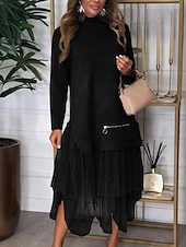 billiga Tröja klänningar-Dam Midiklänning Klänning Set Mode Modern Utomhus Semester Helgdag Normal Slät Långärmad Polokrage Svart Blå Brun Grå Vinter