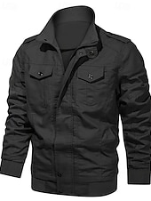halpa Cargo-takit-Miesten Utility takki Cargo takki Loma Päivittäin Pidä lämpimänä Tasku Syksy Talvi Tavallinen Muoti Klassinen Kauluskäänne Normaali Musta Khaki Armeijan vihreä Jackets