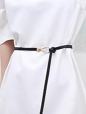 economico Cintura da donna-Cintura sottile da donna in similpelle PU – cintura regolabile con fibbia ad anello e a sfera color oro, stile minimalista per abiti, blazer e cappotti, perfetta per lavoro, appuntamenti serali e abiti da festa