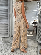cheap Vacation Jumpsuit-Women's Normal Jumpsuit Active Geometric Sleeveless Wide Leg V Neck Lace up Print Daily Vacation Loose Fit Black Red Green Summer