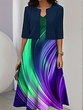 preiswerte Kunst &amp; Design Kleid-Damen Kleid-Set A Linie Kleid Sommerkleid Lässig Halbformelle Kleider Ombre Grafik Druck Midikleid Halbarm V Ausschnitt Urlaub Date Hellgelb Himmelblau Purpur Sommer Frühling Normale Passform
